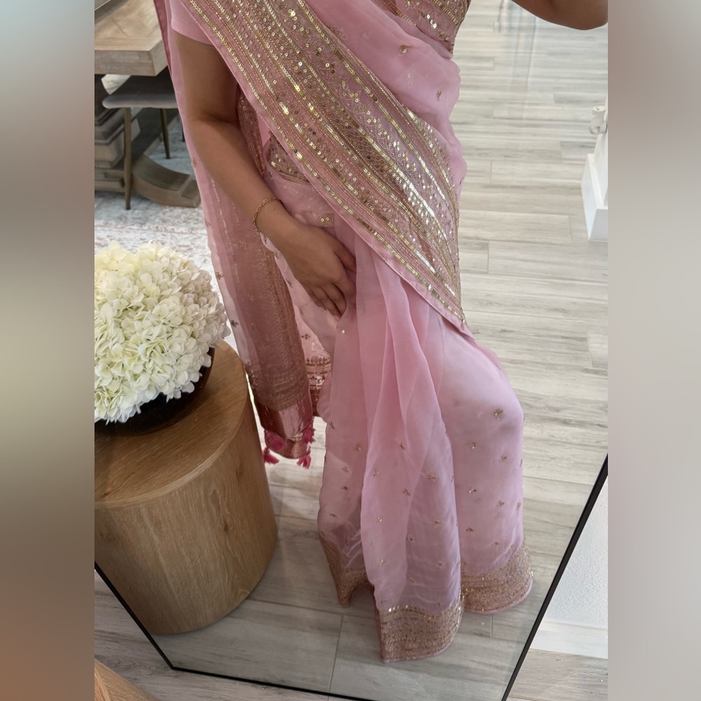 Pink and Gold Muslin Sari